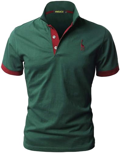 VMSUCIJ Poloshirt Herren Kurzarm,100% Baumwolle,Giraffe Stickerei,Bequeme und Atmungsaktive Polo Shirts Männer,Golf T-Shirt Casual Tops,Grün 07,3XL von VMSUCIJ