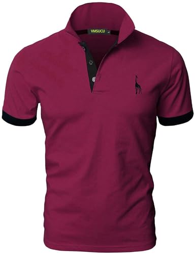 VMSUCIJ Poloshirt Herren Kurzarm,100% Baumwolle,Giraffe Stickerei,Bequeme und Atmungsaktive Polo Shirts Männer,Golf T-Shirt Casual Tops,Rot 07,3XL von VMSUCIJ