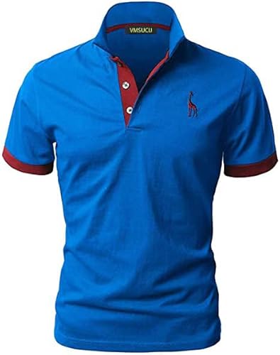 VMSUCIJ Poloshirt Herren Kurzarm,100% Baumwolle,Giraffe Stickerei,Bequeme und Atmungsaktive Polo Shirts Männer,Golf T-Shirt Casual Tops,Saphirblau 07,M von VMSUCIJ