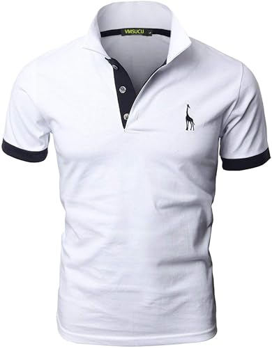 VMSUCIJ Poloshirt Herren Kurzarm,100% Baumwolle,Giraffe Stickerei,Bequeme und Atmungsaktive Polo Shirts Männer,Golf T-Shirt Casual Tops,Weiß 07,3XL von VMSUCIJ