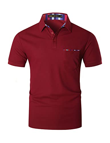 VMSUCIJ Poloshirt Herren Kurzarm Bunt Gestreift Slim Fit T-Shirt Mit Tasche Sommer Golf Sports,Rot D04,3XL von VMSUCIJ