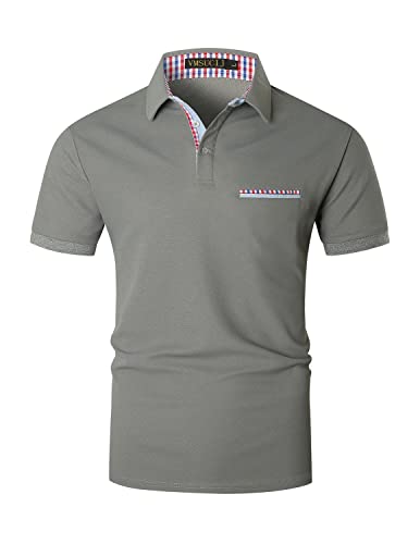 VMSUCIJ Poloshirt Herren Kurzarm Bunt Kariert Polohemd Regular-Fit Polo Golf Sport,Grau D03,XL von VMSUCIJ