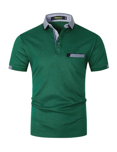 VMSUCIJ Poloshirt Herren Kurzarm Polohemd Baumwolle Basic Poloshirts Slim Fit Golf Sports Polohemd,Grün 24,XL von VMSUCIJ