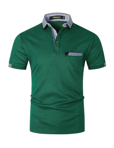 VMSUCIJ Poloshirt Herren Kurzarm Polohemd Baumwolle Basic Poloshirts Slim Fit Golf Sports Polohemd,Grün 24,XXL von VMSUCIJ