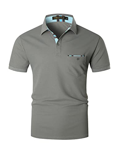 VMSUCIJ Poloshirt Herren Kurzarm Polohemd Blaues Farbblock-Patchwork Slim Fit Basic Golf Polo M-3XL,Grau D06,XXL von VMSUCIJ