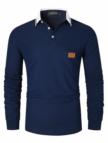 VMSUCIJ Poloshirt Herren Langarm,100% Baumwolle,atmungsaktiv und hautfreundlich,Slim Fit Golf Sports,Sportliches und Bequemes T-Shirt M-3XL,Blau 40,3XL von VMSUCIJ