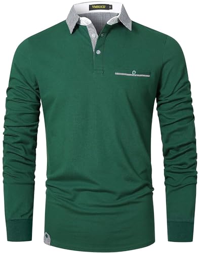 VMSUCIJ Poloshirt Herren Langarm,100% Baumwolle,atmungsaktiv und hautfreundlich,Slim Fit Golf Sports,Sportliches und Bequemes T-Shirt M-3XL,Grün 12,XL von VMSUCIJ