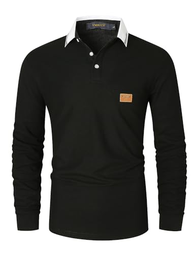 VMSUCIJ Poloshirt Herren Langarm,100% Baumwolle,atmungsaktiv und hautfreundlich,Slim Fit Golf Sports,Sportliches und Bequemes T-Shirt M-3XL,Schwarz 40,M von VMSUCIJ