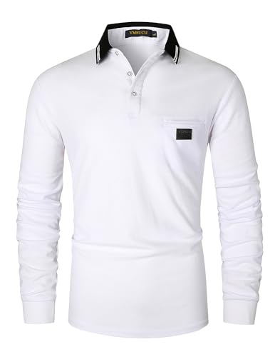 VMSUCIJ Poloshirt Herren Langarm,100% Baumwolle,atmungsaktiv und hautfreundlich,Slim Fit Golf Sports,Sportliches und Bequemes T-Shirt M-3XL,Weiß 40,XL von VMSUCIJ