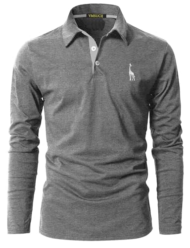 VMSUCIJ Poloshirt Herren Langarm Baumwolle Casual Slim Fit Giraffen Stickerei Männer Hemd T-Shirt Golf Sports Polohemd,Grau 09,XXL VMSUCIJ Poloshirt Herren Langarm Baumwolle Casual Slim Fit Giraffen Stickerei Männer Hemd T-Shirt Golf Sports Polohemd,Grau 09,XXL von VMSUCIJ