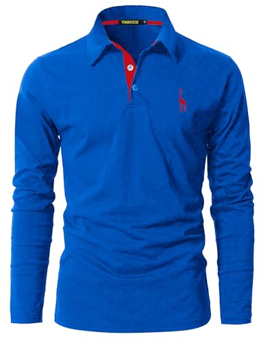 VMSUCIJ Poloshirt Herren Langarm Baumwolle Casual Slim Fit Giraffen Stickerei Männer Hemd T-Shirt Golf Sports Polohemd,Saphirblau 09,XXL von VMSUCIJ