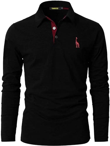 VMSUCIJ Poloshirt Herren Langarm Baumwolle Casual Slim Fit Giraffen Stickerei Männer Hemd T-Shirt Golf Sports Polohemd,Schwarz 09,XL von VMSUCIJ