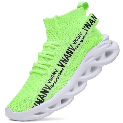 VNANV Modische Wanderschuhe für Herren, leicht, atmungsaktiv, Netz-Stricksocken-Sneaker für Fitnessstudio, Freizeit, Laufen, Workout, Slip-On-Sportschuhe, Grün , 46 EU von VNANV