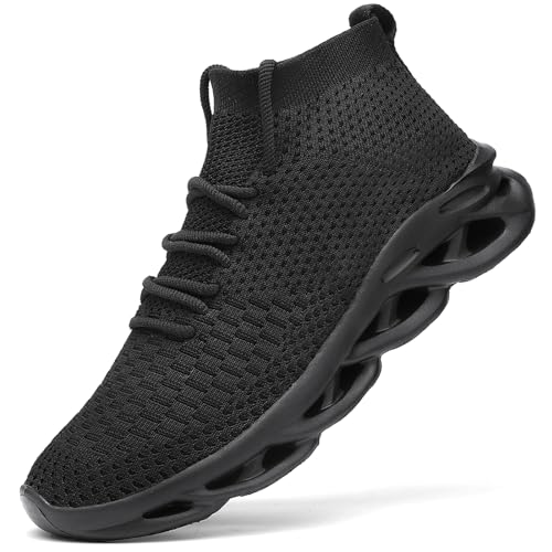 VNANV Modische Wanderschuhe für Herren, leicht, atmungsaktiv, Netz-Stricksocken-Sneaker für Fitnessstudio, Freizeit, Laufen, Workout, Slip-On-Sportschuhe, Schwarz, 42.5 EU von VNANV