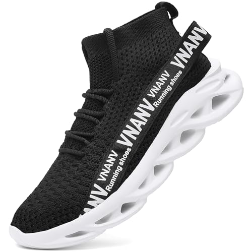 VNANV Modische Wanderschuhe für Herren, leicht, atmungsaktiv, Netz-Stricksocken-Sneaker für Fitnessstudio, Freizeit, Laufen, Workout, Slip-On-Sportschuhe, Schwarz Weiß, 47 EU von VNANV