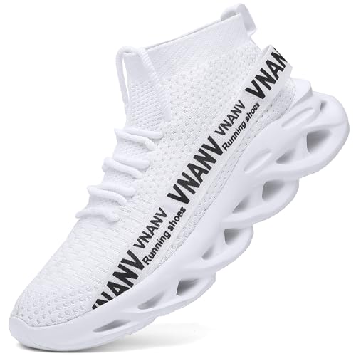 VNANV Modische Wanderschuhe für Herren, leicht, atmungsaktiv, Netz-Stricksocken-Sneaker für Fitnessstudio, Freizeit, Laufen, Workout, Slip-On-Sportschuhe, Weiss/opulenter Garten, 42.5 EU von VNANV