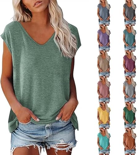 Bluse Damen Sommer Tshirt V Ausschnitt Oberteil Lose Longsleeve T-Shirt Lässig Pullover Kleidung Basic Tshirt Tunika Top Bluse Einfarbig Casual Lose Tank Basic Teenager Mädchen von VNBUY