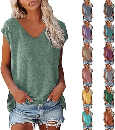 Bluse Damen Sommer Tshirt V Ausschnitt Oberteil Lose Longsleeve T-Shirt Lässig Pullover Kleidung Basic Tshirt Tunika Top Bluse Einfarbig Casual Lose Tank Basic Teenager Mädchen von VNBUY