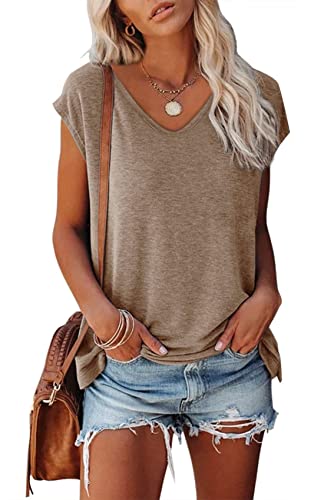 Bluse Damen Sommer Tshirt V Ausschnitt Oberteil Lose Longsleeve T-Shirt Lässig Pullover Kleidung Basic Tshirt Tunika Top Bluse Einfarbig Casual Lose Tank Basic Teenager Mädchen von VNBUY