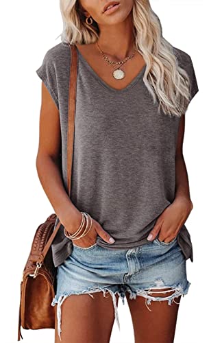 Bluse Damen Sommer Tshirt V Ausschnitt Oberteil Lose Longsleeve T-Shirt Lässig Pullover Kleidung Basic Tshirt Tunika Top Bluse Einfarbig Casual Lose Tank Basic Teenager Mädchen von VNBUY