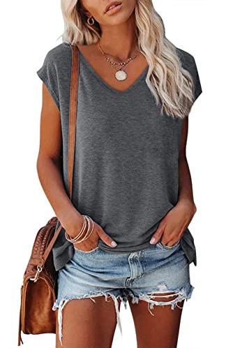 Bluse Damen Sommer Tshirt V Ausschnitt Oberteil Lose Longsleeve T-Shirt Lässig Pullover Kleidung Basic Tshirt Tunika Top Bluse Einfarbig Casual Lose Tank Basic Teenager Mädchen von VNBUY