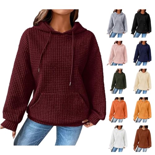 Kapuzenpullover für damen Hoodie Waffel Pullover mit Taschen Kordelzug Sweatshirt Einfarbig Langarmshirt Lässig Oberteile Outwear Jacken Herbst Winter Sweatjacke Sport Mit Tasche Tops Streetwear Kapuzenpullover für damen Hoodie Waffel Pullover mit Taschen Kordelzug Sweatshirt Einfarbig Langarmshirt Lässig Oberteile Outwear Jacken Herbst Winter Sweatjacke Sport Mit Tasche Tops Streetwear von VNBUY