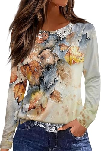 Langarmshirt Damen Rundhals Streifen Sport Langarm geometrischem Druck Tunika Shirt Elegant Casual Oberteile Vintage Langarmshirt Mode Landhausmode Atmungsaktiv Freizeit von VNBUY