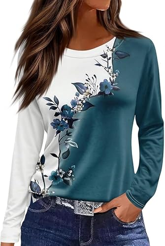 Langarmshirt Damen Rundhals Streifen Sport Langarm geometrischem Druck Tunika Shirt Elegant Casual Oberteile Vintage Langarmshirt Mode Landhausmode Atmungsaktiv Freizeit von VNBUY