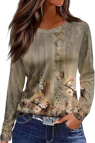 Langarmshirt Damen Rundhals Streifen Sport Langarm geometrischem Druck Tunika Shirt Elegant Casual Oberteile Vintage Langarmshirt Mode Landhausmode Atmungsaktiv Freizeit von VNBUY