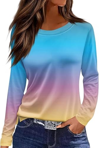 Langarmshirt Damen Rundhals Streifen Sport Langarm geometrischem Druck Tunika Shirt Elegant Casual Oberteile Vintage Langarmshirt Mode Landhausmode Atmungsaktiv Freizeit von VNBUY