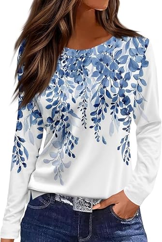 Langarmshirt Damen Rundhals Streifen Sport Langarm geometrischem Druck Tunika Shirt Elegant Casual Oberteile Vintage Langarmshirt Mode Landhausmode Atmungsaktiv Freizeit von VNBUY