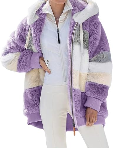 VNBUY Damen Mantel Kapuzenjacke Warm Winterjacke Mode Einfarbig Herbst Hoodie Pullover Oversize Sweatjacke Reißverschluss Plüschjacke Fleecejacke Oberteile Zip Sweatshirt Cardigan Outwear von VNBUY