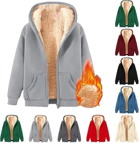 VNBUY Fleecejacke Damen Winter Warm Winterjacke Kapuzenpullover Teddyjacke Sweatshirt Reißverschluss Frauen Teenager Mädchen Kapuzenjacke Mantel Einfarbige Bekleidung Bequeme ÜBergangsjacke von VNBUY