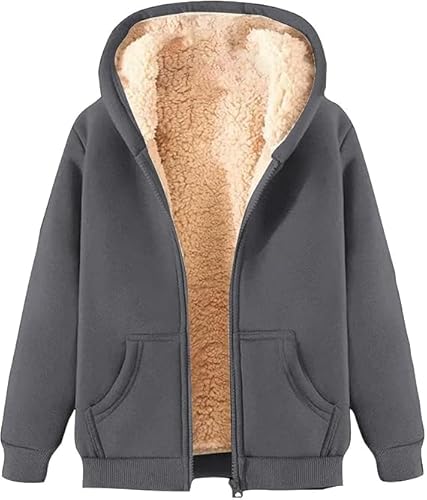 VNBUY Fleecejacke Damen Winter Warm Winterjacke Kapuzenpullover Teddyjacke Sweatshirt Reißverschluss Frauen Teenager Mädchen Kapuzenjacke Mantel Einfarbige Bekleidung Bequeme ÜBergangsjacke von VNBUY