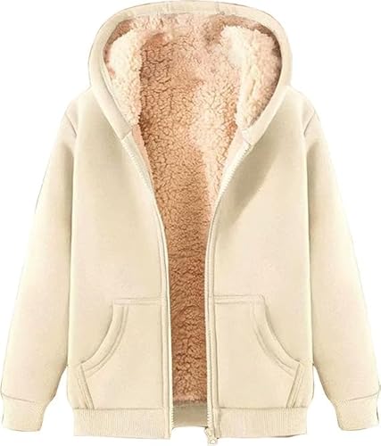 VNBUY Fleecejacke Damen Winter Warm Winterjacke Kapuzenpullover Teddyjacke Sweatshirt Reißverschluss Frauen Teenager Mädchen Kapuzenjacke Mantel Einfarbige Bekleidung Bequeme ÜBergangsjacke von VNBUY