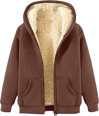 VNBUY Fleecejacke Damen Winter Warm Winterjacke Kapuzenpullover Teddyjacke Sweatshirt Reißverschluss Frauen Teenager Mädchen Kapuzenjacke Mantel Einfarbige Bekleidung Bequeme ÜBergangsjacke von VNBUY