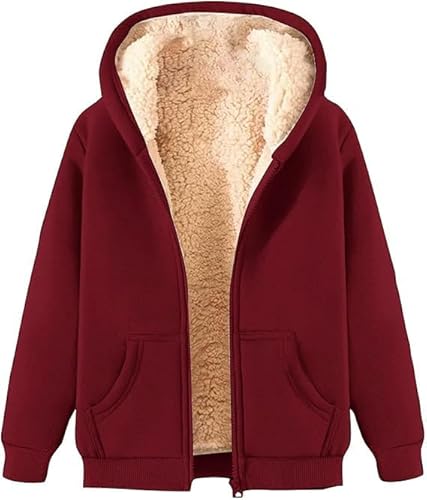 VNBUY Fleecejacke Damen Winter Warm Winterjacke Kapuzenpullover Teddyjacke Sweatshirt Reißverschluss Frauen Teenager Mädchen Kapuzenjacke Mantel Einfarbige Bekleidung Bequeme ÜBergangsjacke von VNBUY