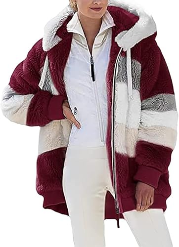 VNBUY Fleecejacke Damen Winterjacke Teddyjacke Herbst Warm Kapuzenpullover Sweatshirt Reißverschluss Frauen Teenager Mädchen Kapuzenjacke Einfarbige Bekleidung Bequeme PlüSchjacke Kapuzenjacke von VNBUY