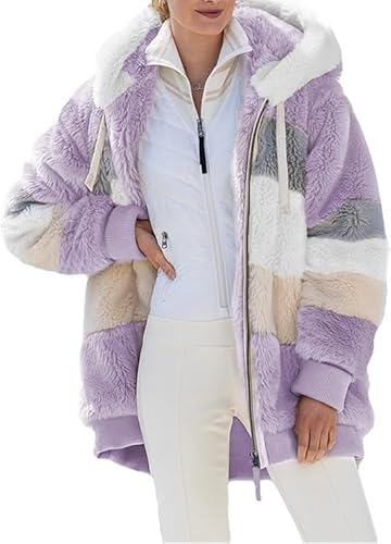 VNBUY Fleecejacke Damen Winterjacke Teddyjacke Herbst Warm Kapuzenpullover Sweatshirt Reißverschluss Frauen Teenager Mädchen Kapuzenjacke Einfarbige Bekleidung Bequeme PlüSchjacke Kapuzenjacke von VNBUY