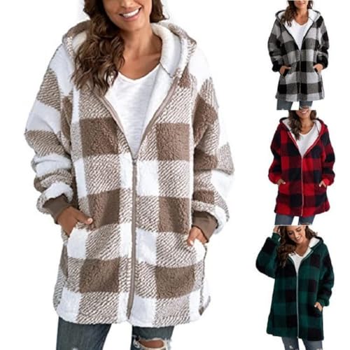 VNBUY Kapuzenpullover für Damen Lange Lässige Karierte Vintage Jacke Fake Fleecemantel Winter Plüschjacke Langarm Wintermantel Strickjacke Kapuzenjacke Winterjacke mit Taschen Reißverschluss VNBUY Kapuzenpullover für Damen Lange Lässige Karierte Vintage Jacke Fake Fleecemantel Winter Plüschjacke Langarm Wintermantel Strickjacke Kapuzenjacke Winterjacke mit Taschen Reißverschluss von VNBUY
