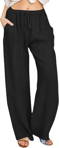 VNBUY Leinenhose Damen Leichte Sommerhose Baumwolle Leinen Hose Cargohosen Leicht Frau Jogginghose Einfarbig Elegante Wanderhose von VNBUY