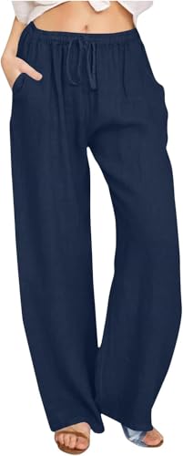 VNBUY Leinenhose Damen Leichte Sommerhose Baumwolle Leinen Hose Cargohosen Leicht Frau Jogginghose Einfarbig Elegante Wanderhose von VNBUY