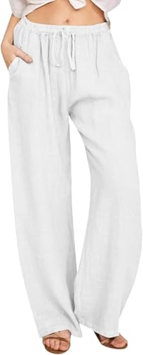 VNBUY Leinenhose Damen Leichte Sommerhose Baumwolle Leinen Hose Cargohosen Leicht Frau Jogginghose Einfarbig Elegante Wanderhose von VNBUY