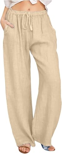 VNBUY Leinenhose Damen Leichte Sommerhose Baumwolle Leinen Hose Cargohosen Leicht Frau Jogginghose Einfarbig Elegante Wanderhose von VNBUY