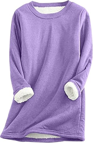 VNBUY Warme Pullover Damen Winter mit Teddyfutter Gefütterte Sweatshirts Sherpa Rundhals Langarmshirt Basic Oberteile Sportshirt Warme Rundhals Tops Herbst Winter Pulli Lose Blusen von VNBUY
