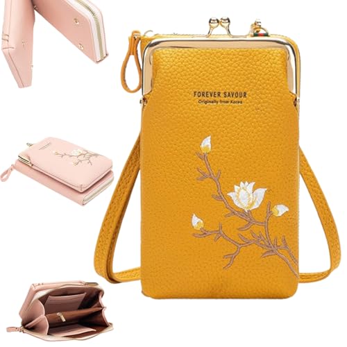 VNDUIFH Forever Savour Damen-Umhängetasche mit Handyhalterung, Forever Savour Handytasche (Yellow) von VNDUIFH