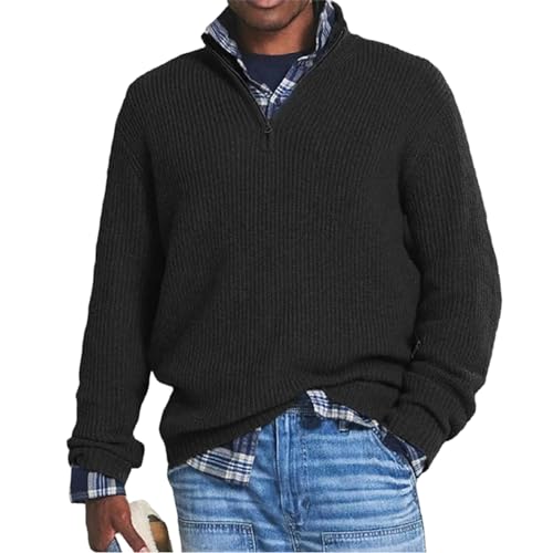 VNDUIFH Herren-Kaschmir-Business-Casual-Pullover mit Reißverschluss, Pullover mit 1/4-Reißverschluss, lässiger, lockerer Pullover mit Stehkragen und Reißverschluss (2,5XL) von VNDUIFH