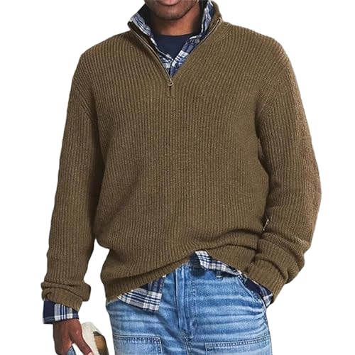 VNDUIFH Herren-Kaschmir-Business-Casual-Pullover mit Reißverschluss, Pullover mit 1/4-Reißverschluss, lässiger, lockerer Pullover mit Stehkragen und Reißverschluss (4,4XL) von VNDUIFH