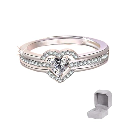 VNDUIFH Ich wähle mich mehrlagiger Herzring, 925er Sterlingsilber, stapelbar, inspirierender Herzring für Frauen und Töchter (White,6) von VNDUIFH