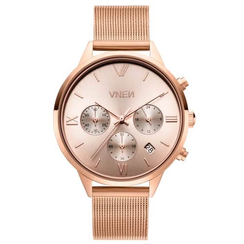 Damenuhr Quarz Uhr Vaveyla Chrono Rosegold Mesharmband in Rosegold von VNEN